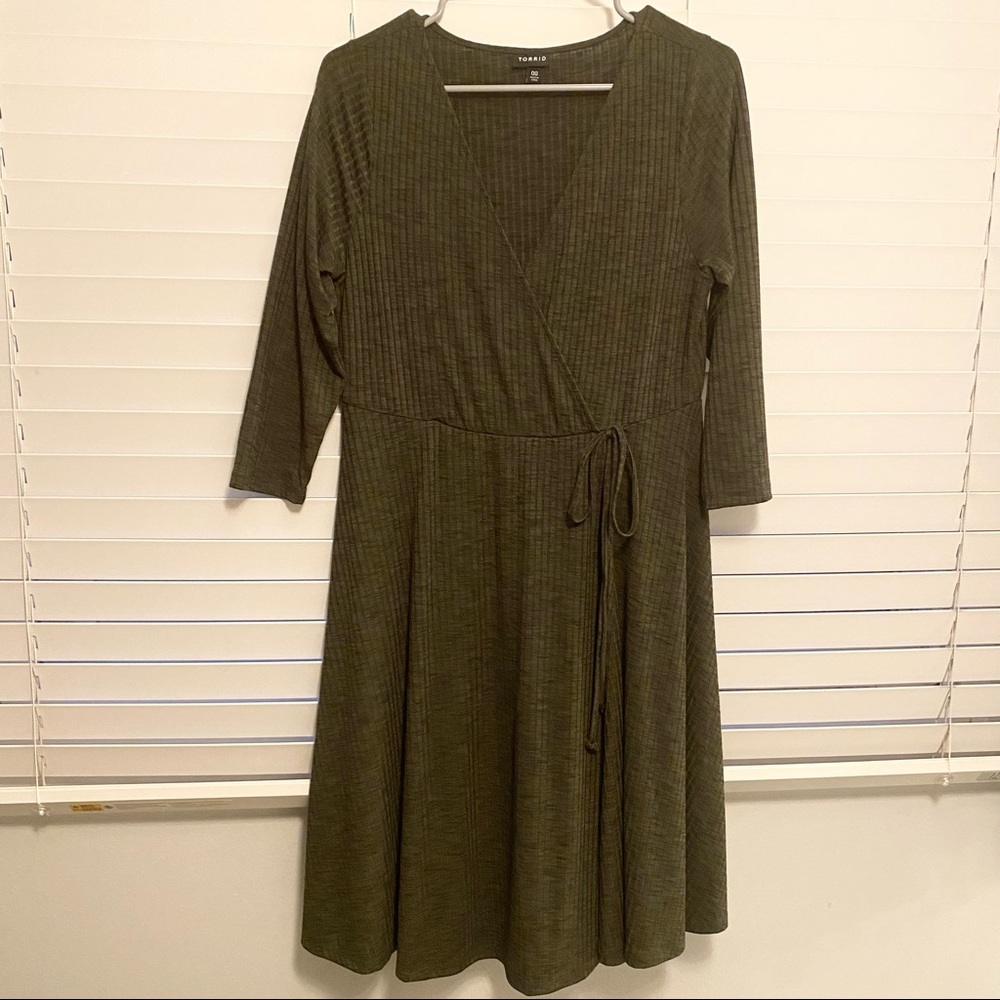 Torrid Lightweight Knit Faux Wrap Olive Midi Dress